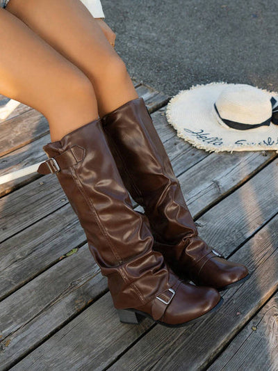 Women's Pleated Leather Boots